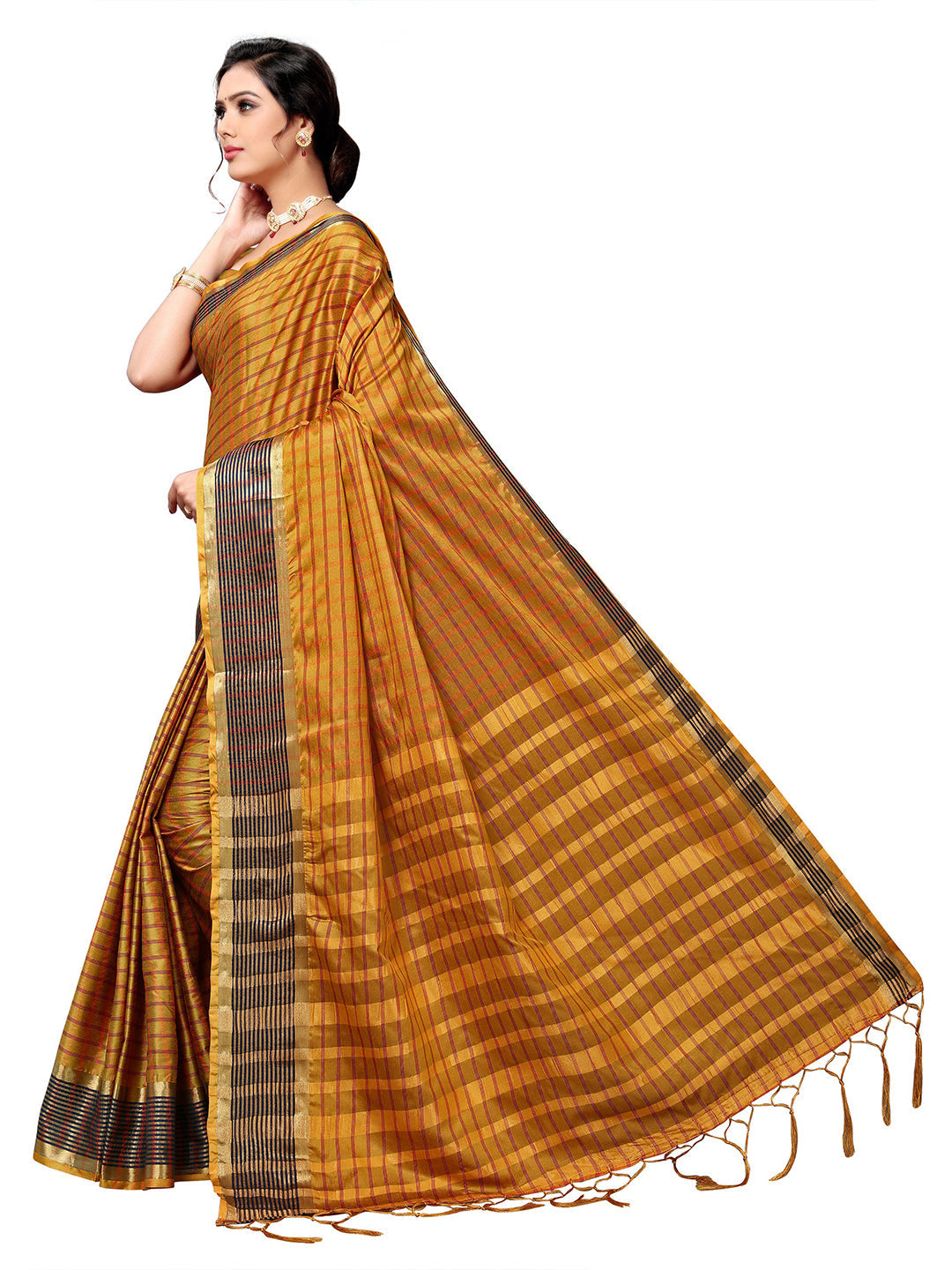 Women's Mustard Art Silk Self Design Saree