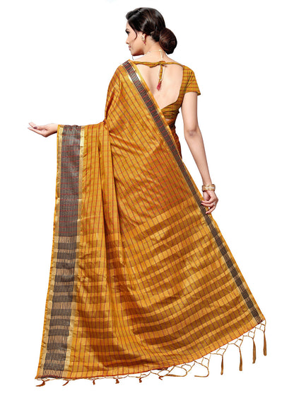 Women's Mustard Art Silk Self Design Saree