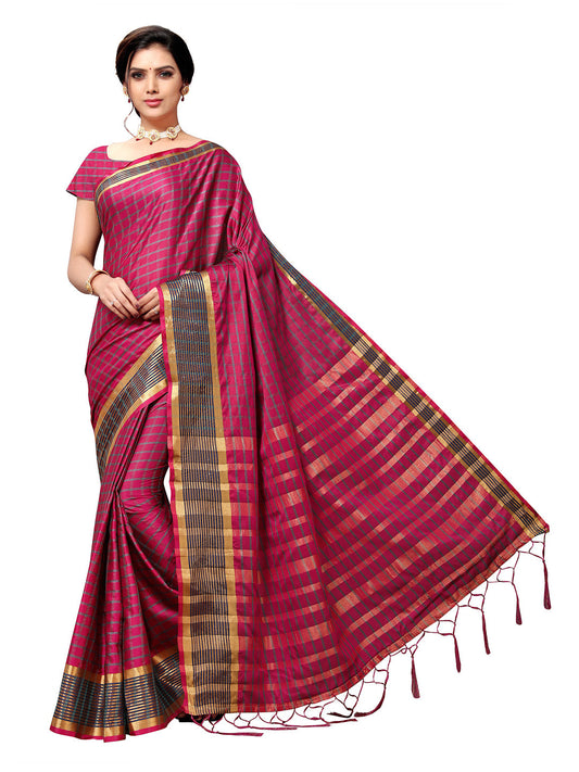 Women's Pink Art Silk Self Design Saree