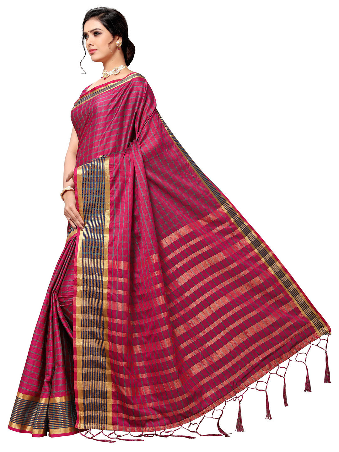 Women's Pink Art Silk Self Design Saree