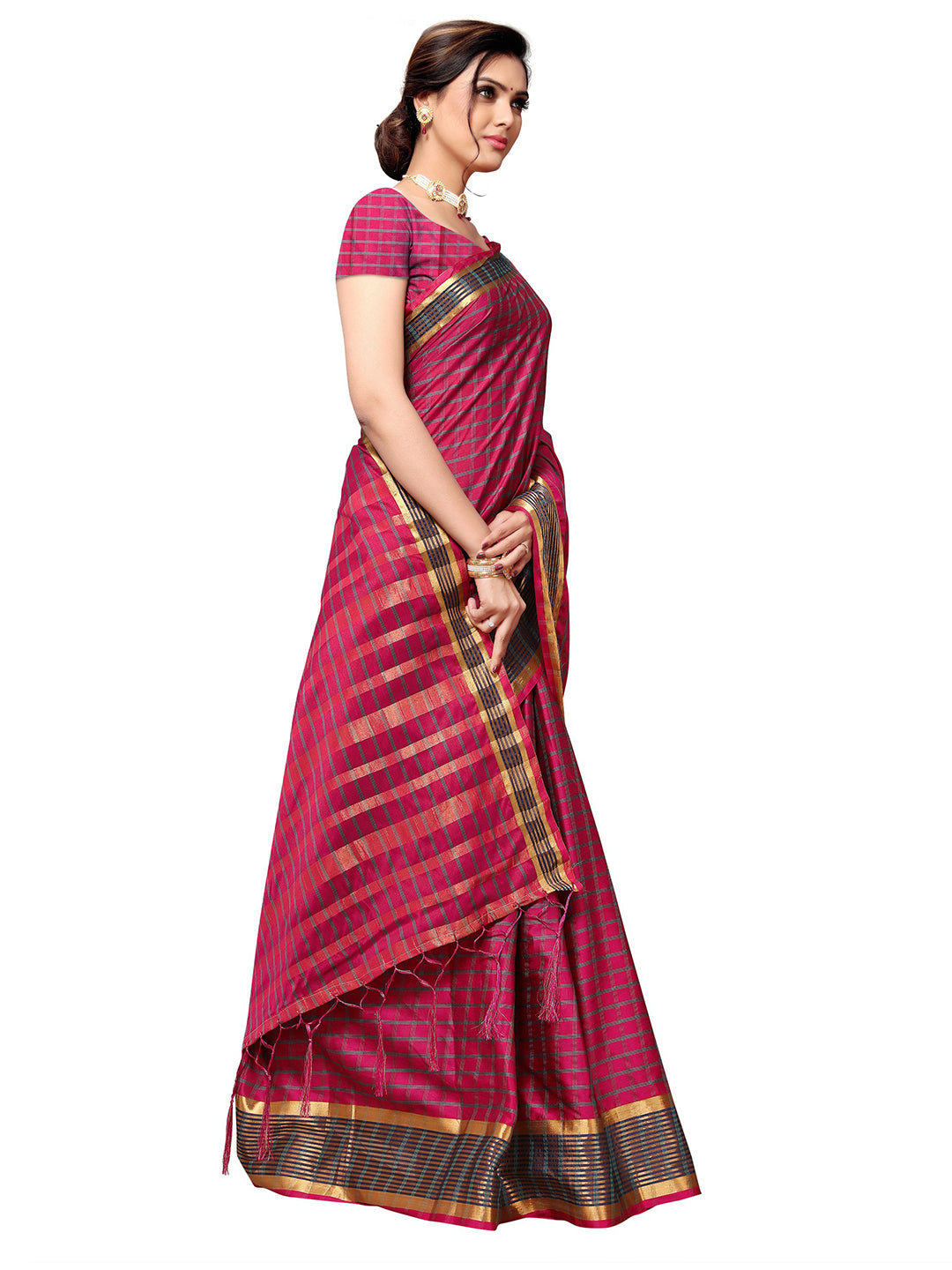 Women's Pink Art Silk Self Design Saree