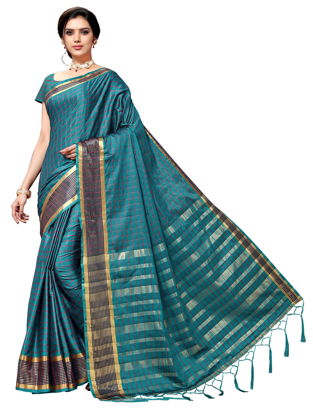 Women's Blue Art Silk Self Design Saree