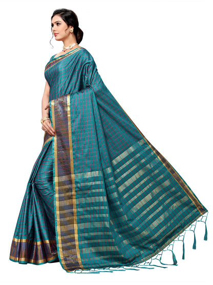 Women's Blue Art Silk Self Design Saree