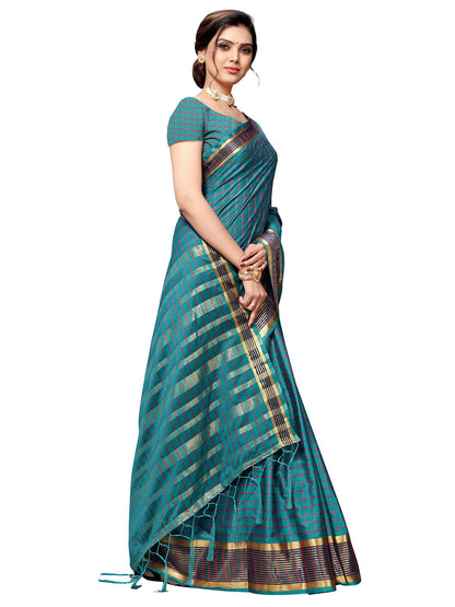 Women's Blue Art Silk Self Design Saree