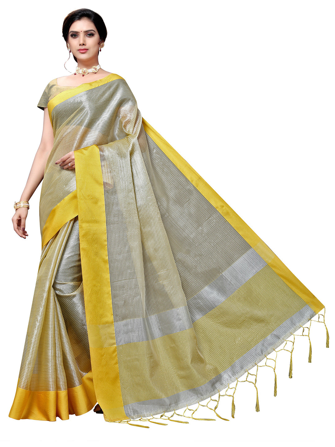 Women's Silver Art Silk Self Design Saree