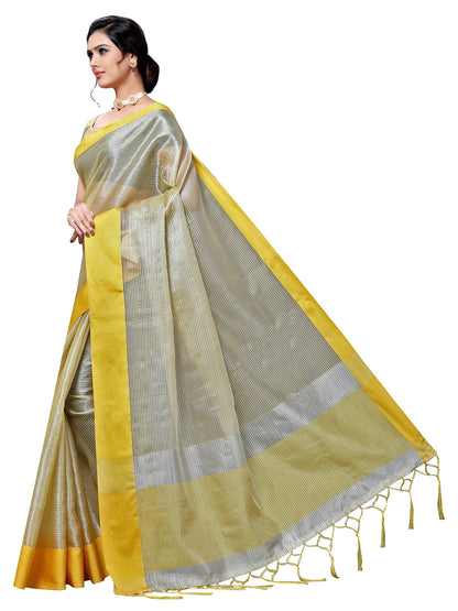 Women's Silver Art Silk Self Design Saree