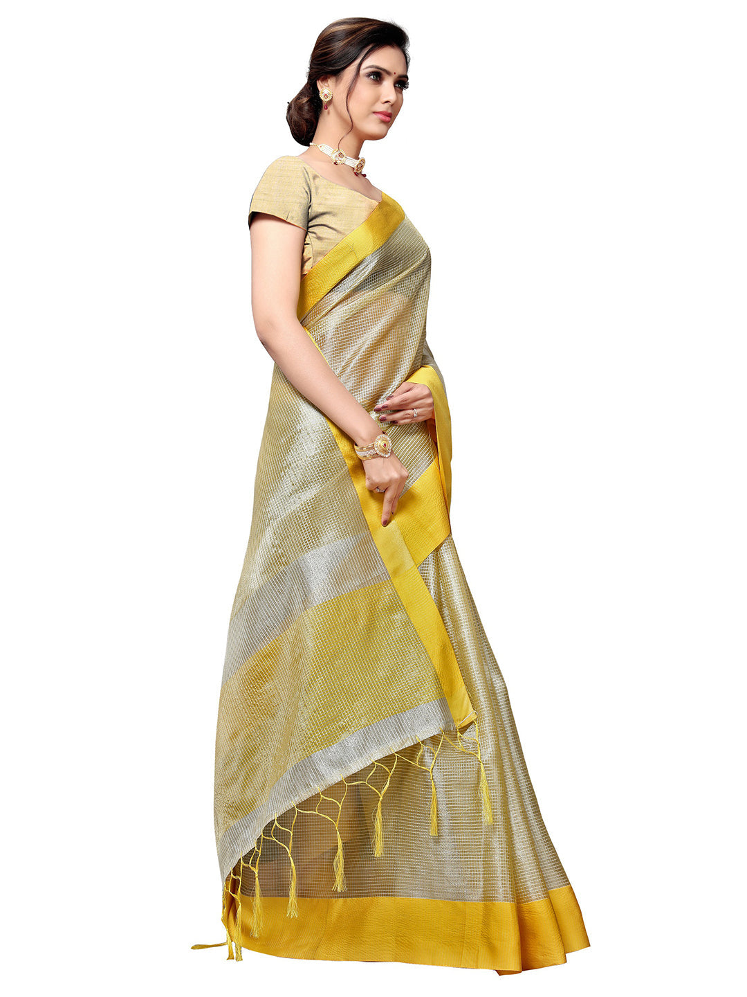 Women's Silver Art Silk Self Design Saree