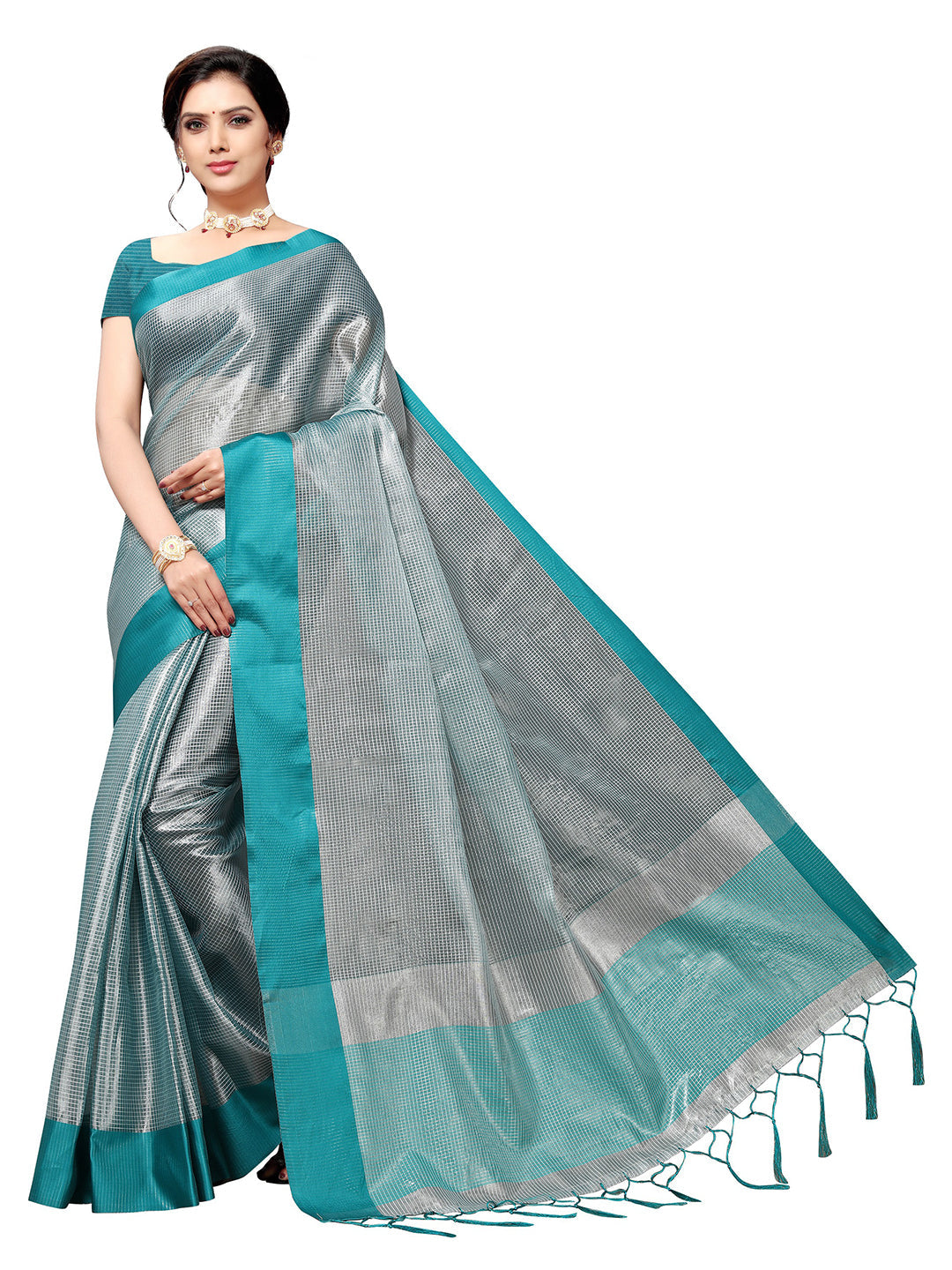 Women's Blue Art Silk Self Design Saree