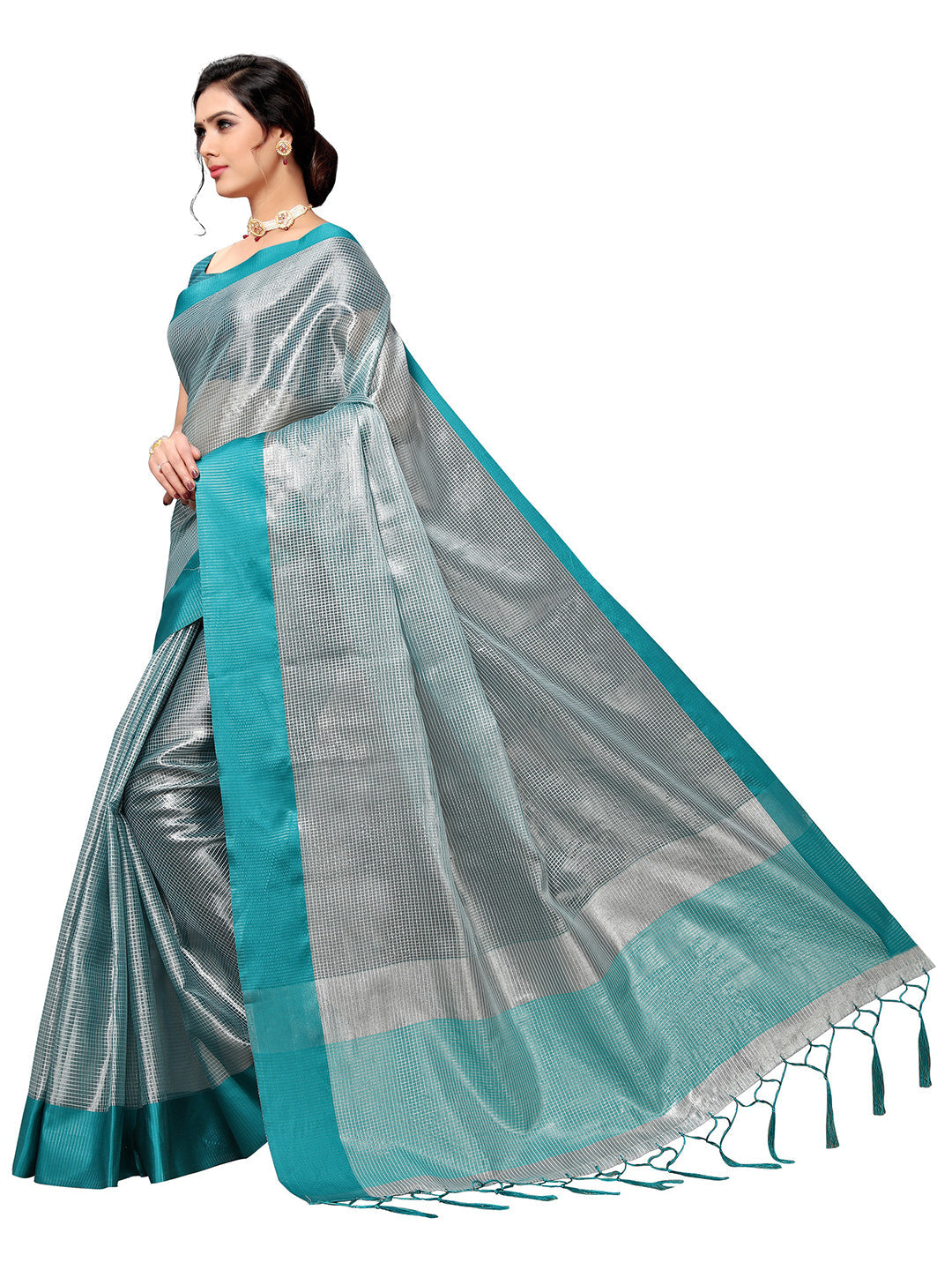 Women's Blue Art Silk Self Design Saree