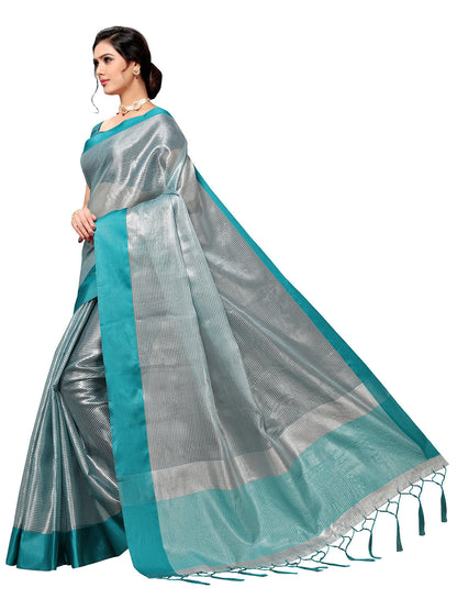 Women's Blue Art Silk Self Design Saree