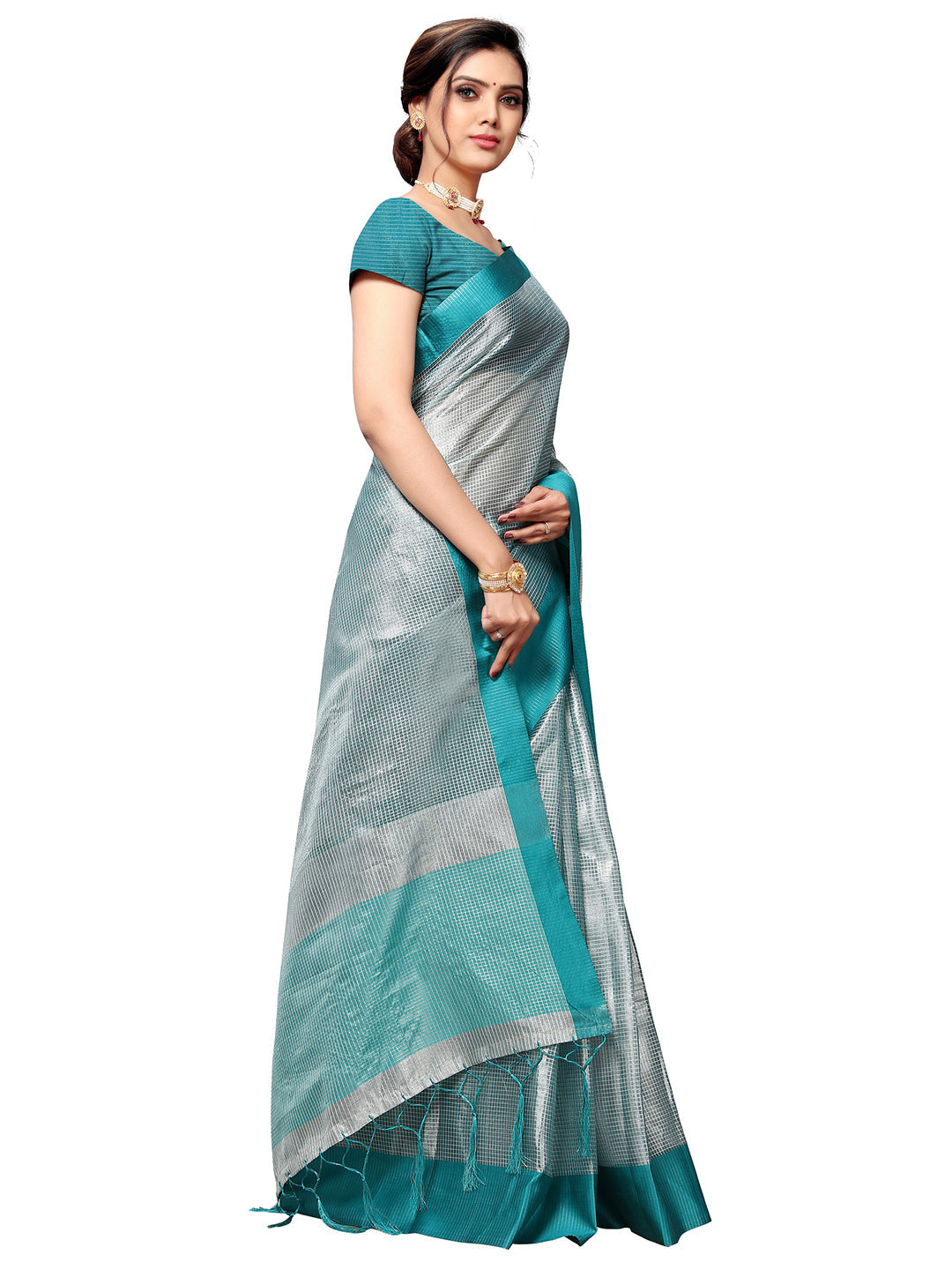 Women's Blue Art Silk Self Design Saree