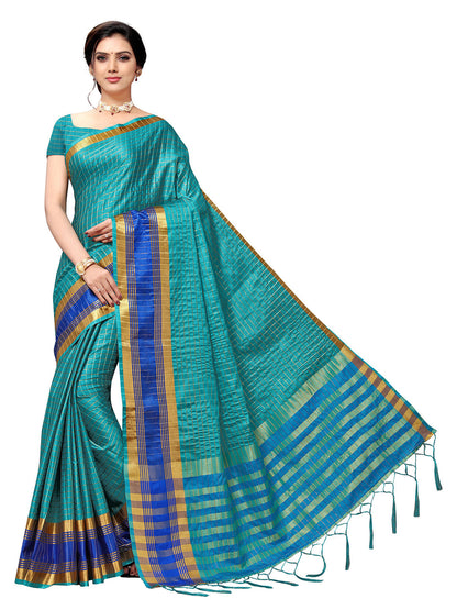 Women's Blue Art Silk Self Design Saree