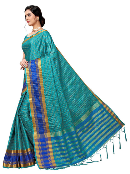 Women's Blue Art Silk Self Design Saree