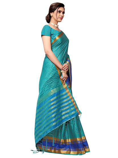 Women's Blue Art Silk Self Design Saree