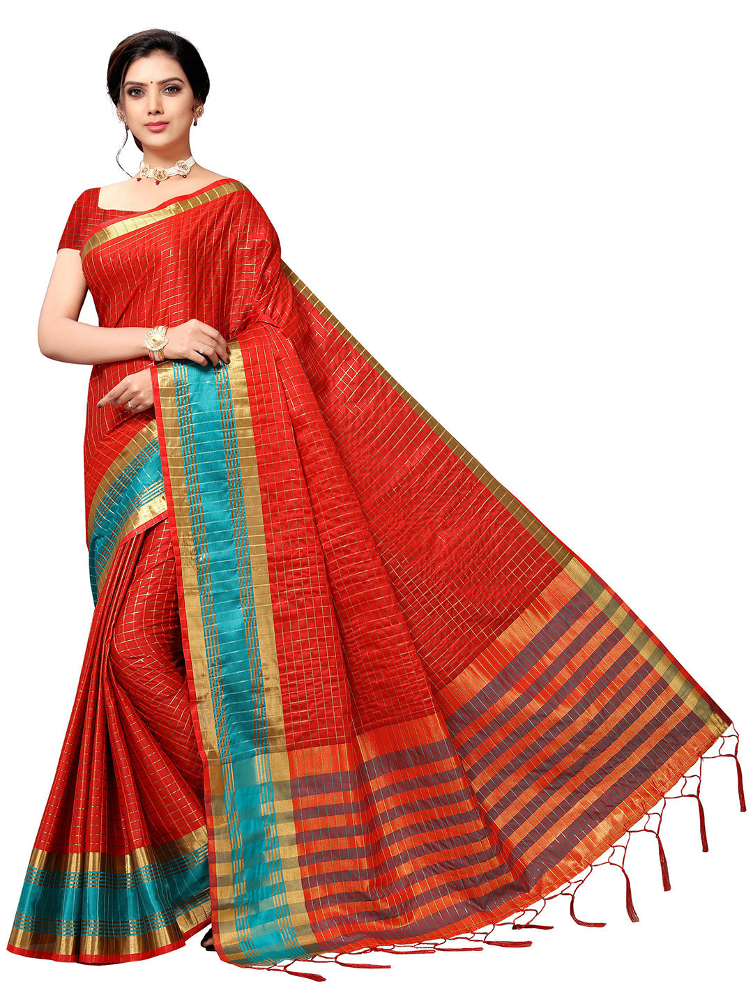 Women's Red Art Silk Self Design Saree