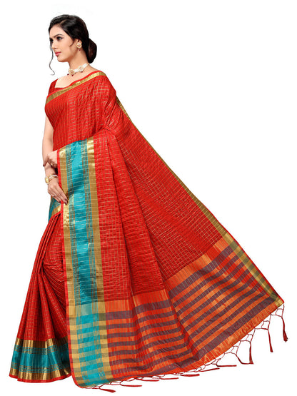 Women's Red Art Silk Self Design Saree