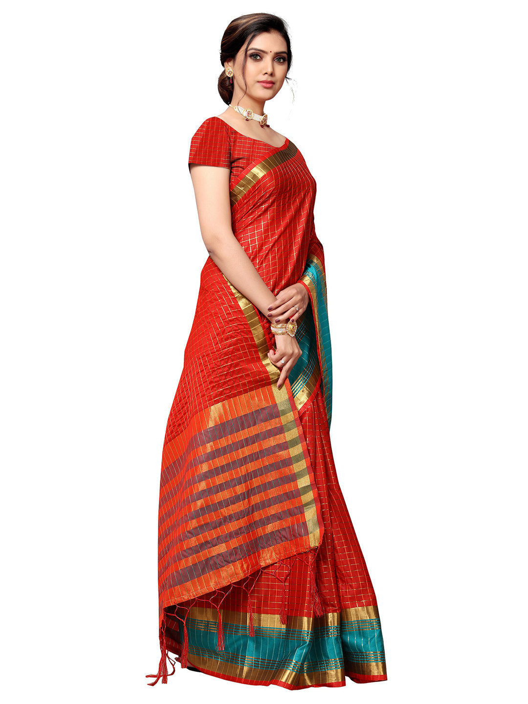 Women's Red Art Silk Self Design Saree