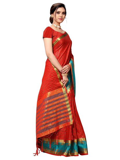 Women's Red Art Silk Self Design Saree