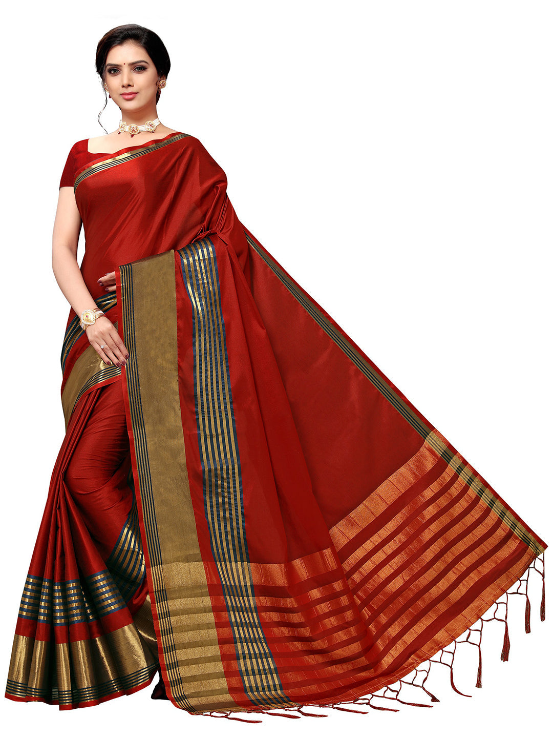 Women's Maroon Art Silk Self Design Saree