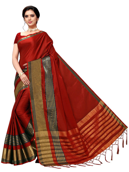 Women's Maroon Art Silk Self Design Saree