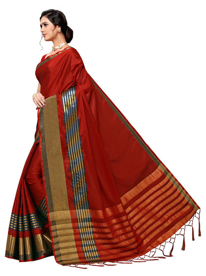 Women's Maroon Art Silk Self Design Saree