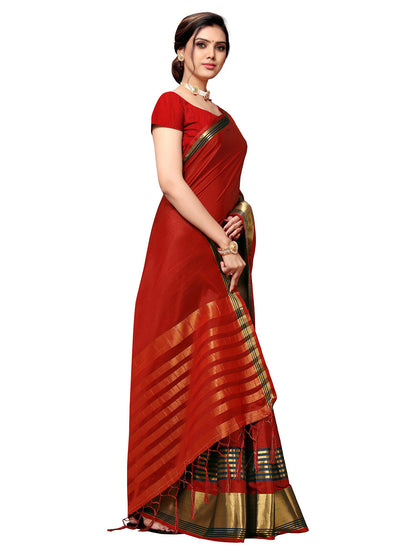 Women's Maroon Art Silk Self Design Saree
