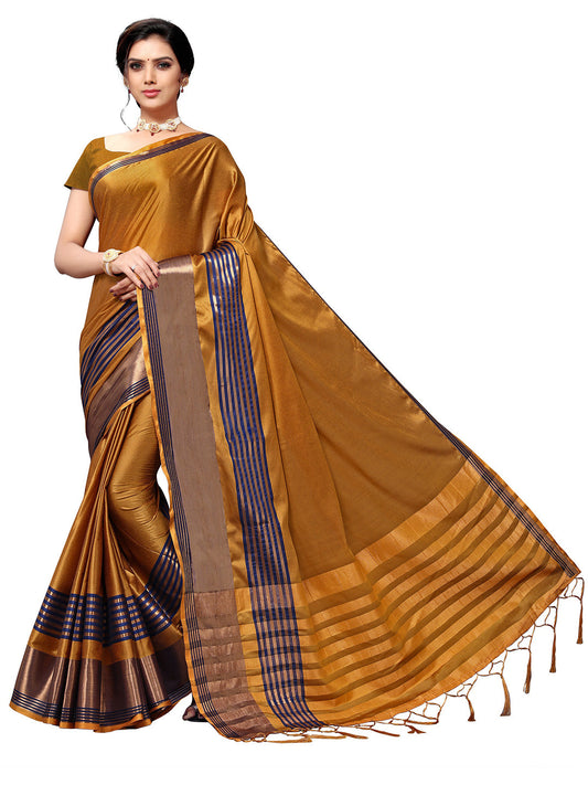 Women's Mustard Art Silk Self Design Saree