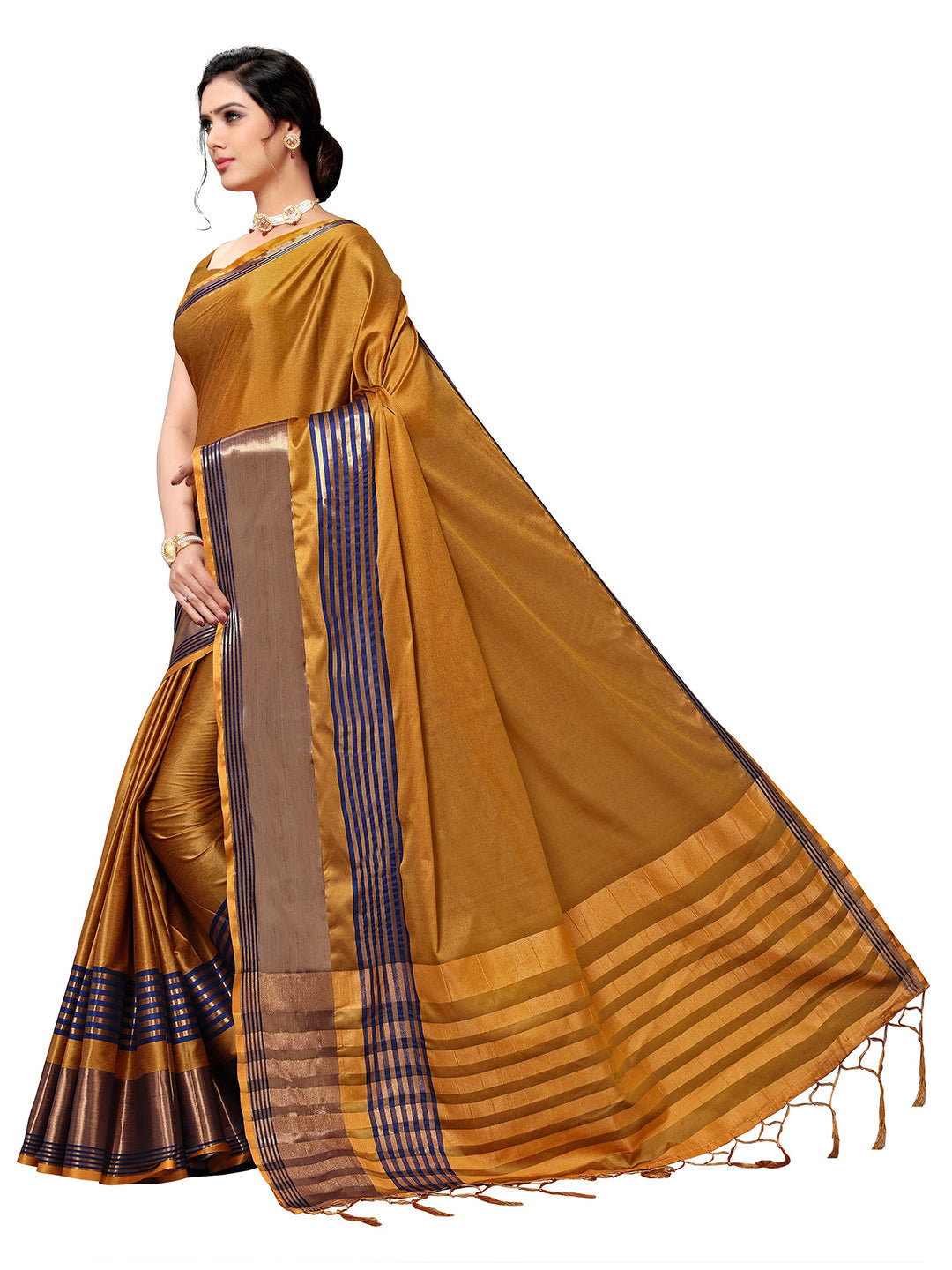 Women's Mustard Art Silk Self Design Saree