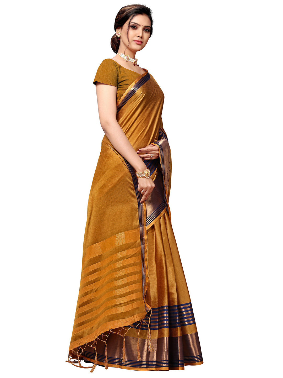 Women's Mustard Art Silk Self Design Saree