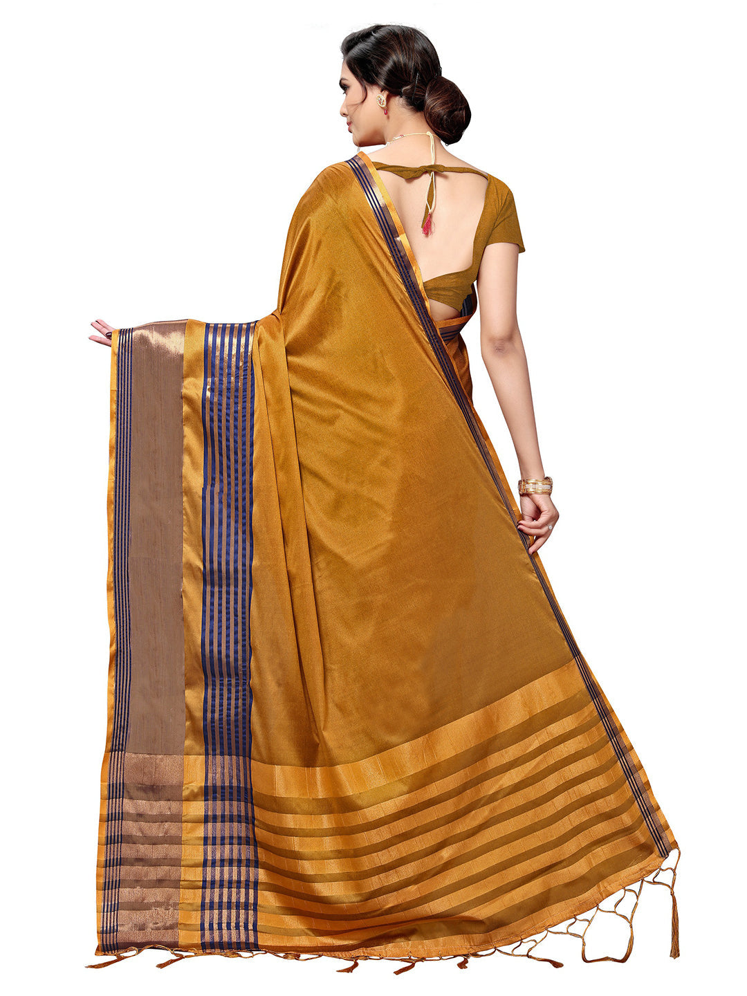 Women's Mustard Art Silk Self Design Saree