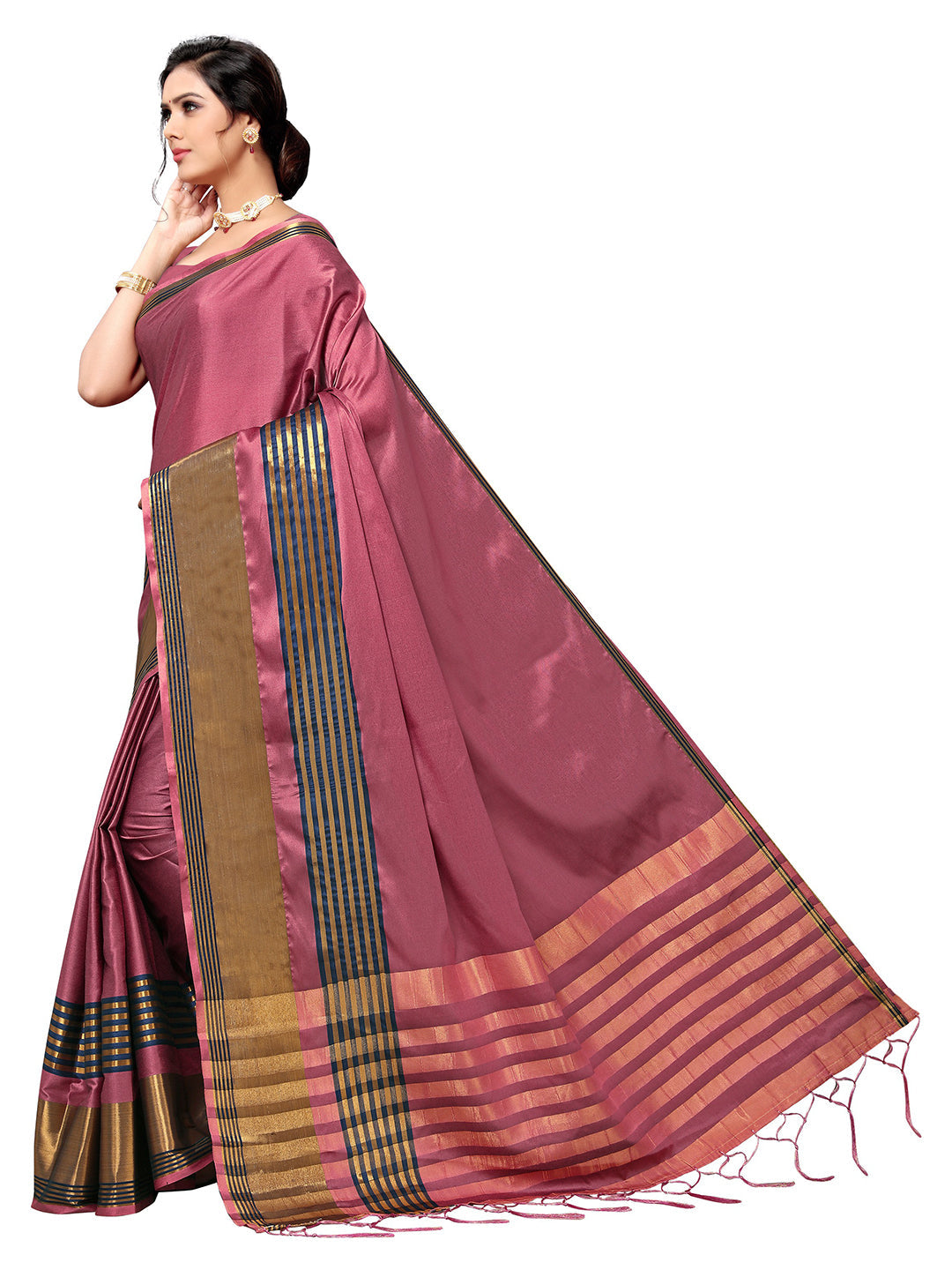 Women's Pink Art Silk Self Design Saree