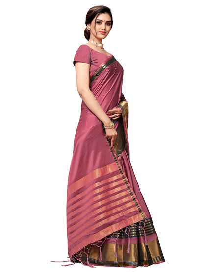 Women's Pink Art Silk Self Design Saree