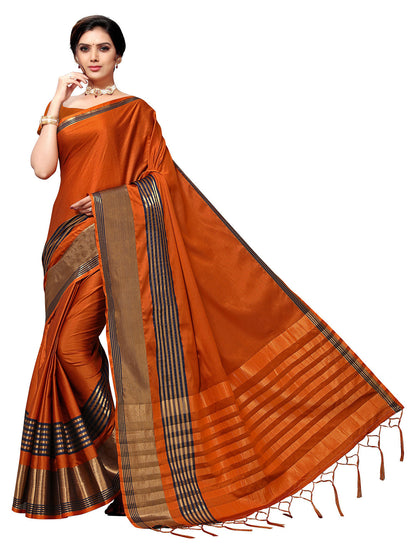 Women's Orange Art Silk Self Design Saree
