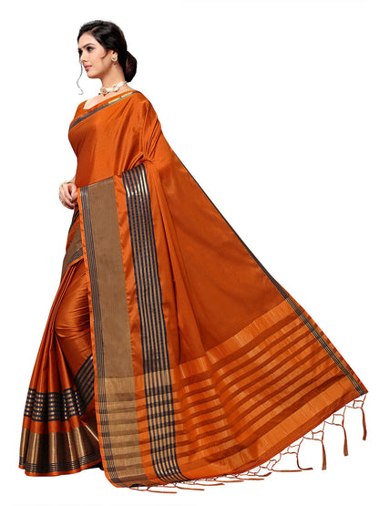 Women's Orange Art Silk Self Design Saree