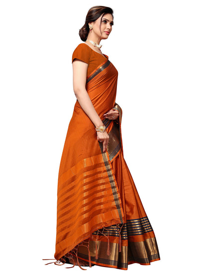 Women's Orange Art Silk Self Design Saree