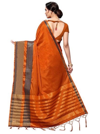 Women's Orange Art Silk Self Design Saree