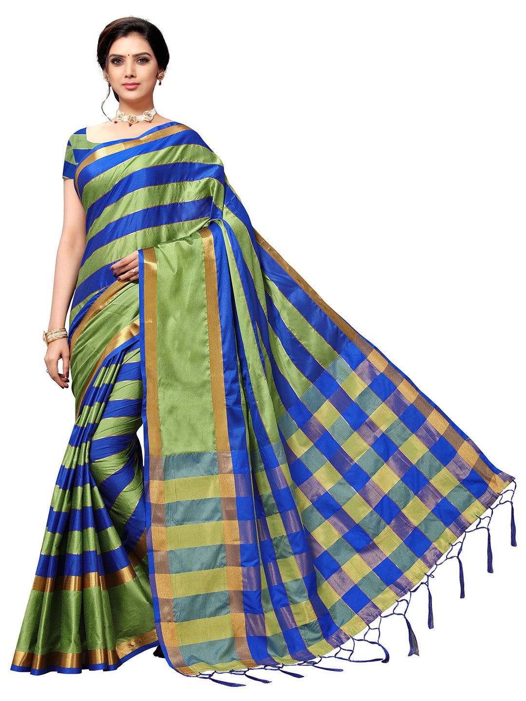 Women's Blue Art Silk Self Design Saree