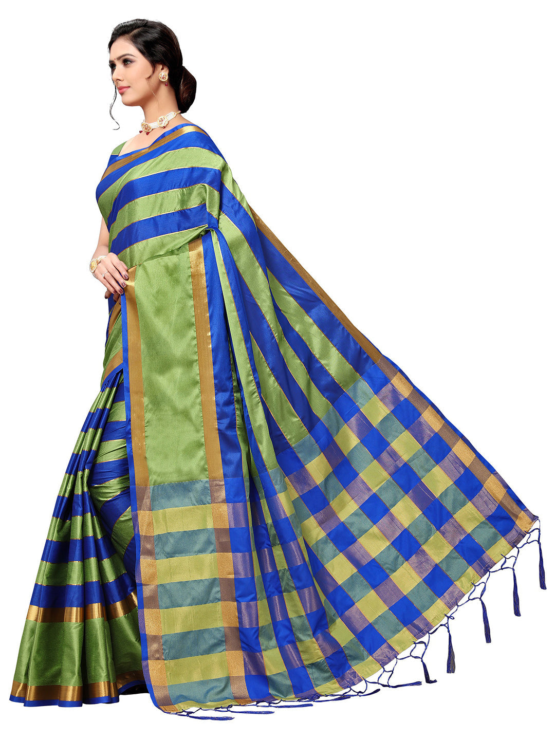 Women's Blue Art Silk Self Design Saree