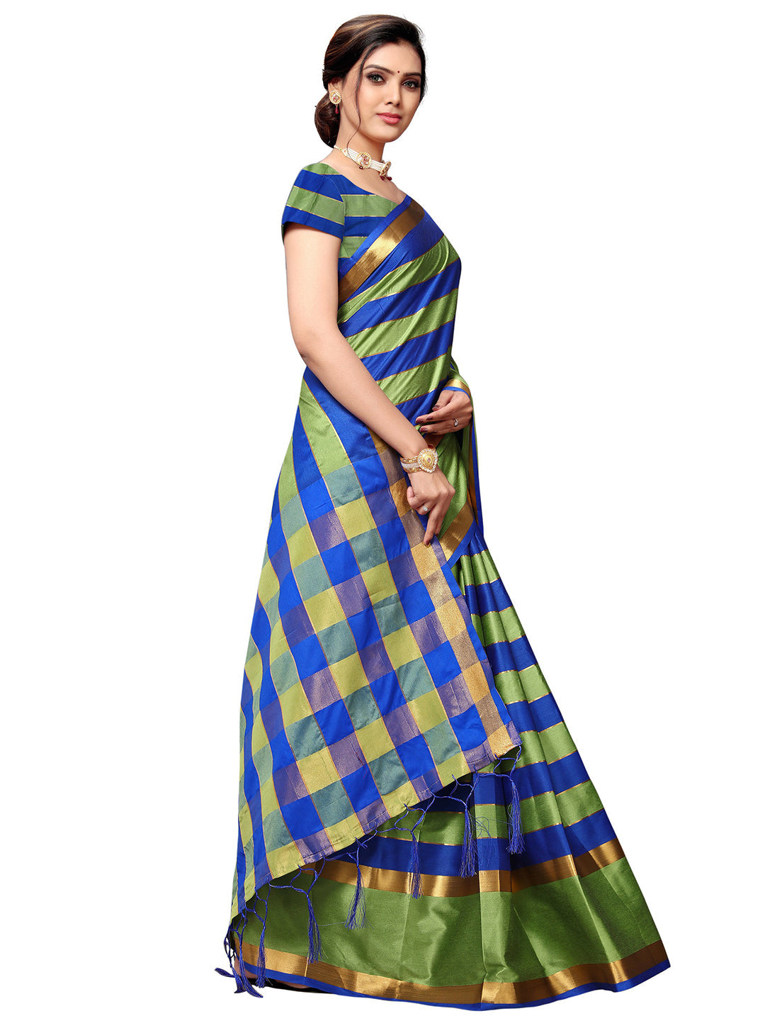 Women's Blue Art Silk Self Design Saree