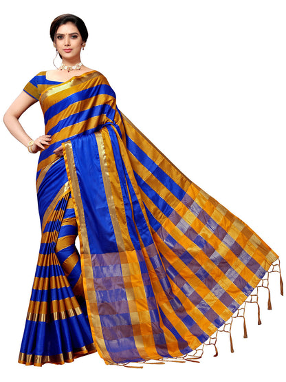 Women's Blue Art Silk Self Design Saree