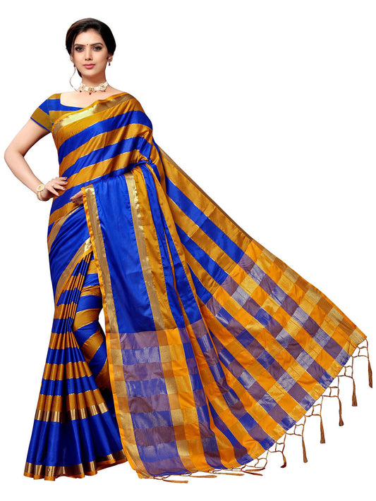 Women's Blue Art Silk Self Design Saree
