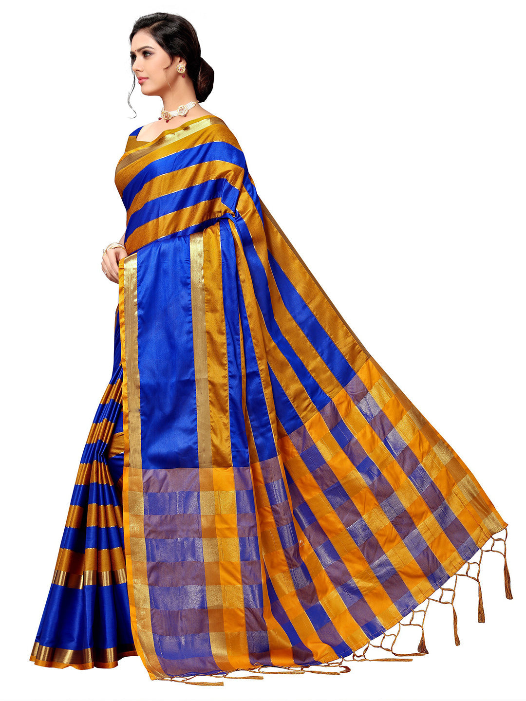 Women's Blue Art Silk Self Design Saree