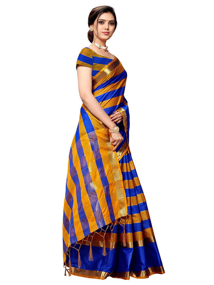 Women's Blue Art Silk Self Design Saree