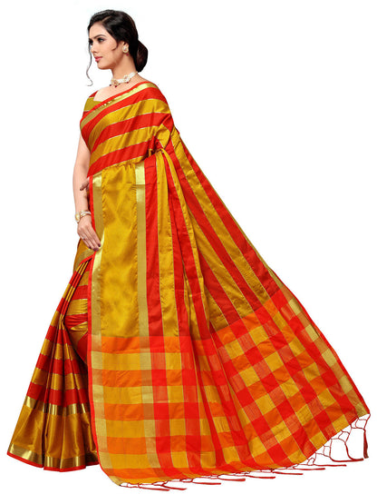 Women's Gold Art Silk Striped Saree
