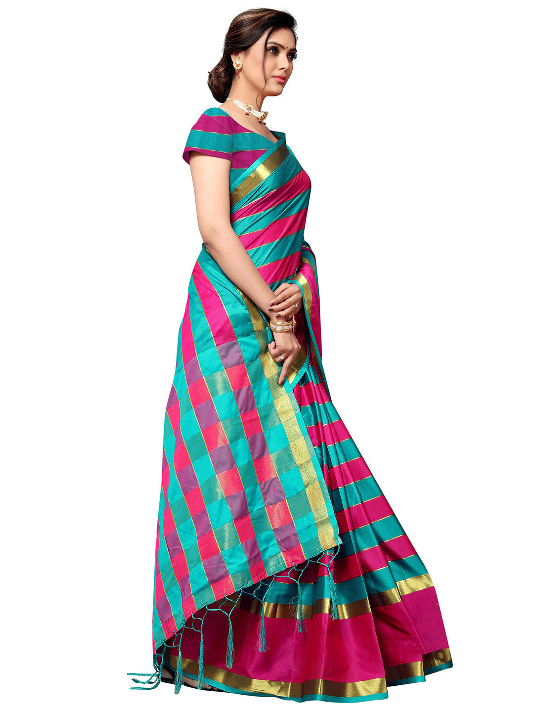 Women's Light Blue Art Silk Self Design Saree