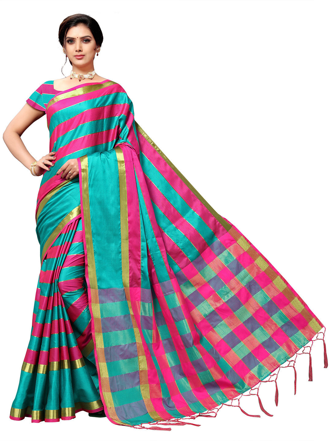 Women's Pink Art Silk Self Design Saree