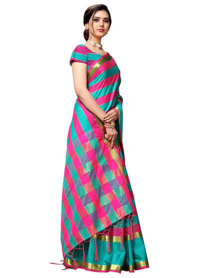 Women's Pink Art Silk Self Design Saree