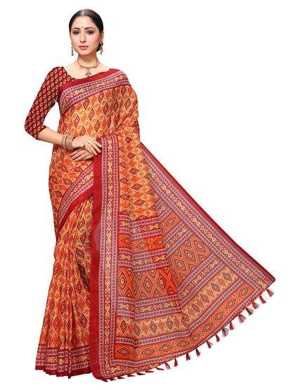 Women's Grey Cotton Blend Printed Saree