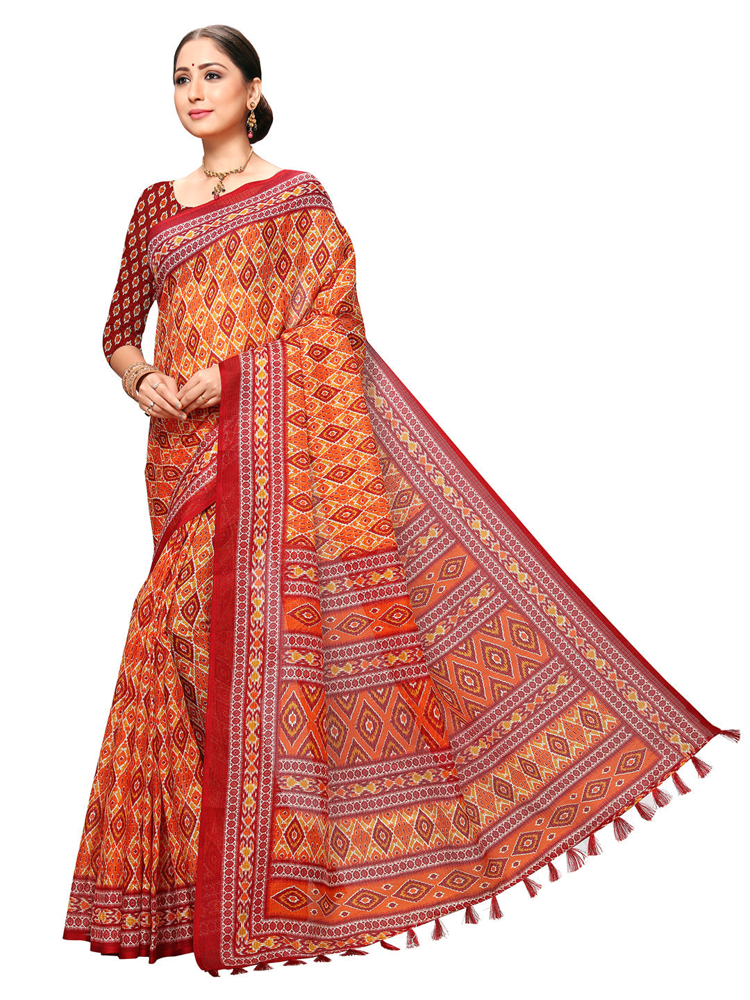 Women's Grey Cotton Blend Printed Saree