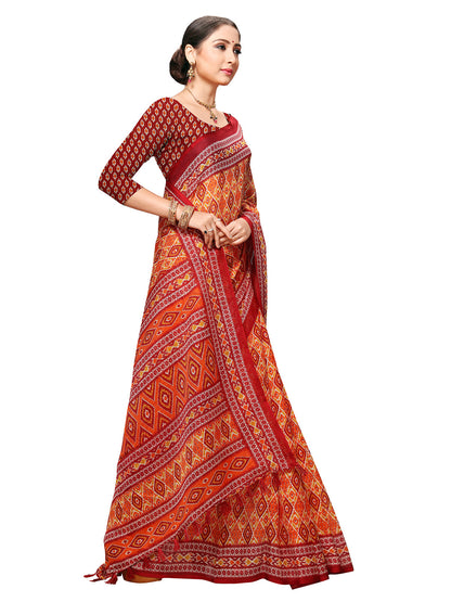 Women's Grey Cotton Blend Printed Saree
